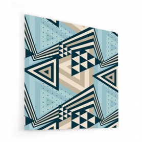 Fond de hotte style scandinave avec composition de triangles bleu, taupe et noir