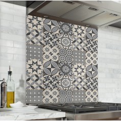 Fond de hotte de cuisine "Carreaux de ciment motif géométrique"