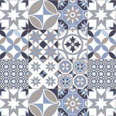 Fond de hotte "Carreaux de ciment motif géométrique bleu taupe"