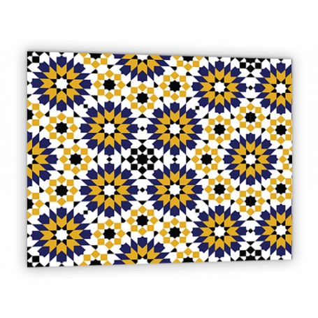 Crédence de cuisine motif fleur géométrique vintage bleu et jaune